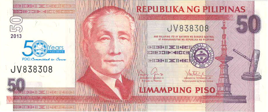 P215 Philippines 50 Piso (Comm. PDic 50 Years)